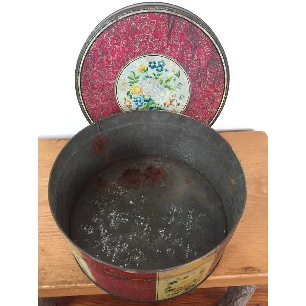 Vtg Huntley Palmers Floral Round Metal Biscuit Wafer Cookie Tin London England